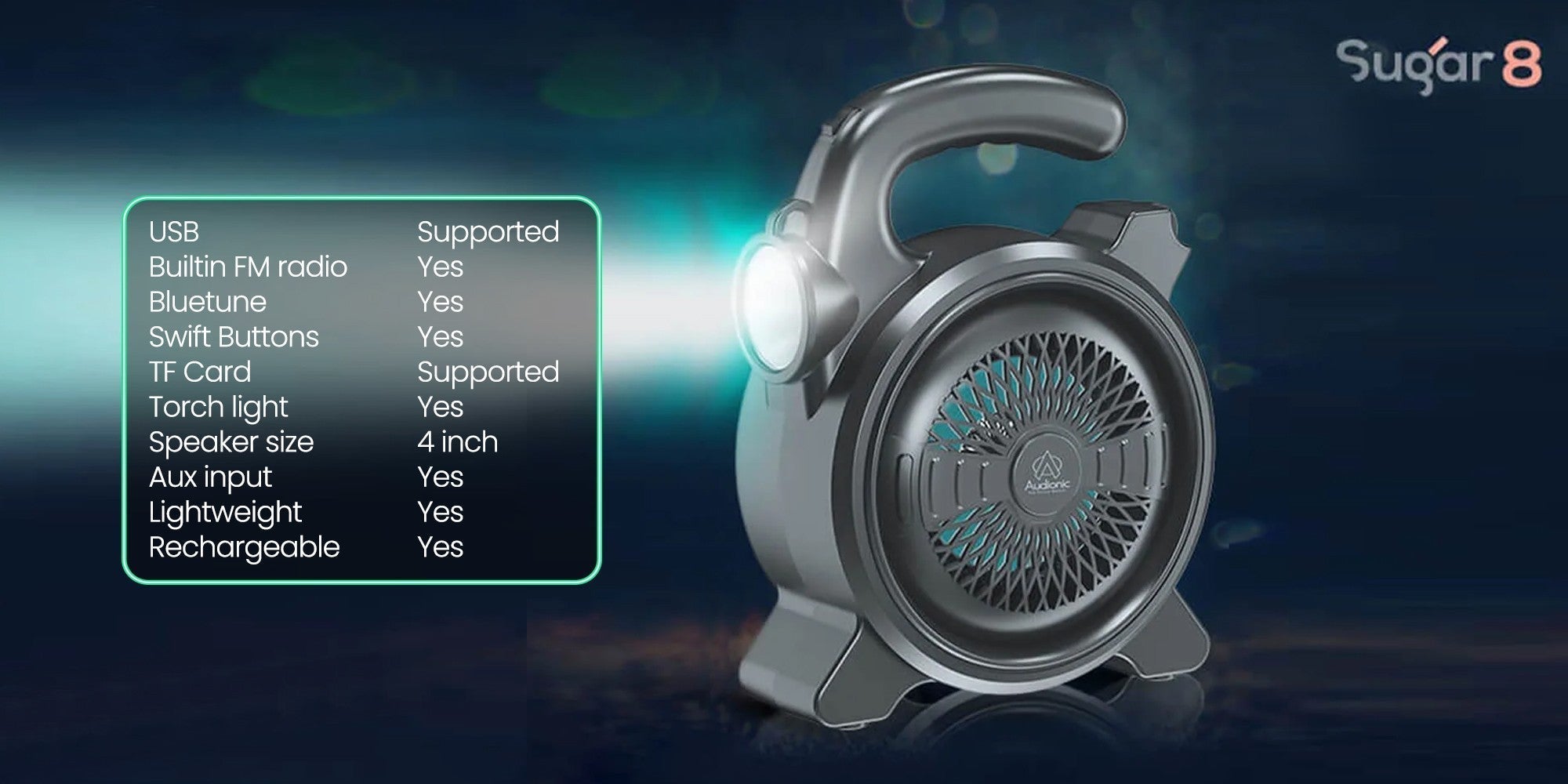 Audionic Sugar 8 With Torch